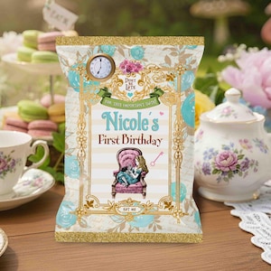 Alice in Wonderland Chip Bag, Printable and Personalized Treat Bag for Birthday Party Favors