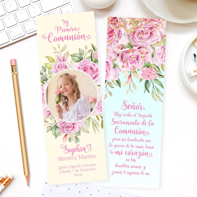 First Communion Bookmark Favors Printable Floral First - Etsy