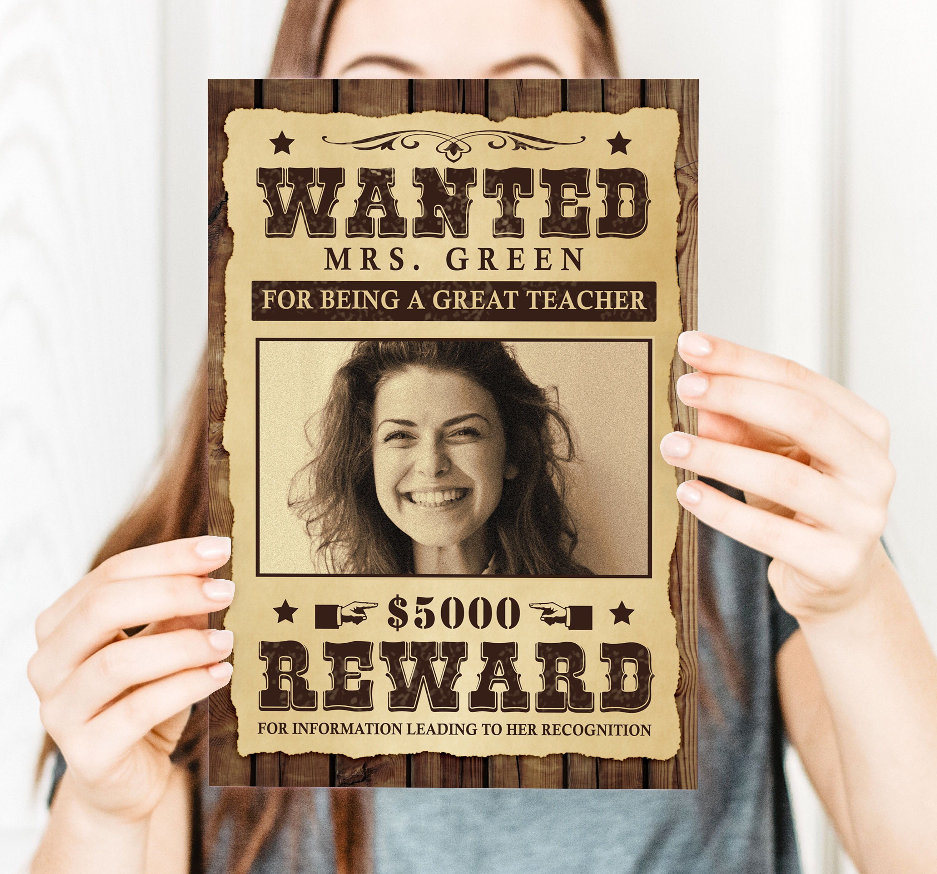 Teacher Appreciation Gift, Wanted Poster Personalized, Digital