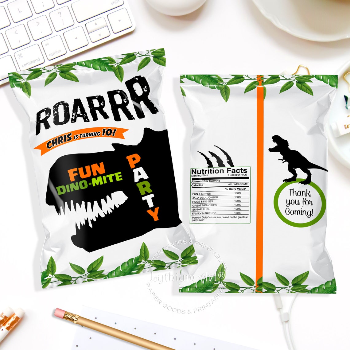 DINOSAUR Chip Bag Dinosaur Snack Bag Dinosaur Favors Etsy