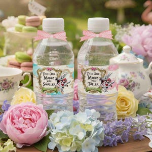 Alice in Wonderland Bottle Labels, Makes You Taller and Makes You Smaller Label, Birthday Party Table Decor