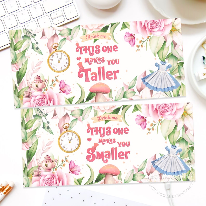 ALICE IN WONDERLAND Labels Makes You Taller Label Makes You Smaller Label Alice Printable Labels Alice Party Alice in