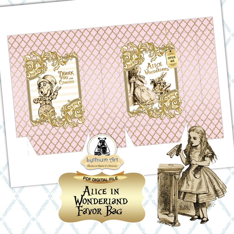 Alice Decorations Alice Gift Bag Alice in Wonderland Bag Alice Party Bag Alice Party Favors Alice Birthday Party Instant Download