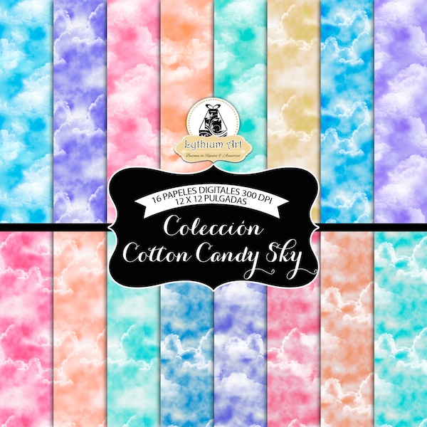 Cotton Candy Sky Digital Paper, Sky Paper, Candy Sky Scrapbook Paper, Clouds Paper, Clouds Background, Candy Clouds Printable, Scrapbook