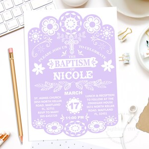 Baptism Invitation, Printable and Personalized Invite, Papel Picado ...