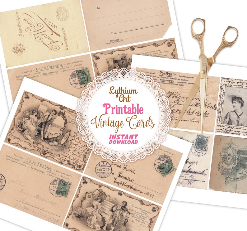 Printable Vintage Cards Instant Download Printable Papers | Etsy