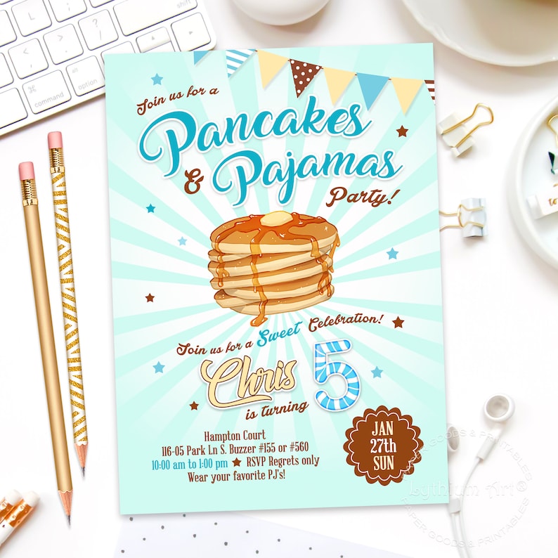 Pancakes and Pajamas Invitation, Slumber Party Sleepover Invitation, Digital Download image 7