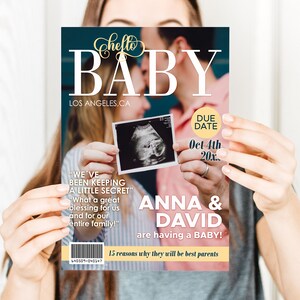 Annonce de grossesse imprimable - Conception de couverture de magazine - Personnalisable pour chaque étape importante