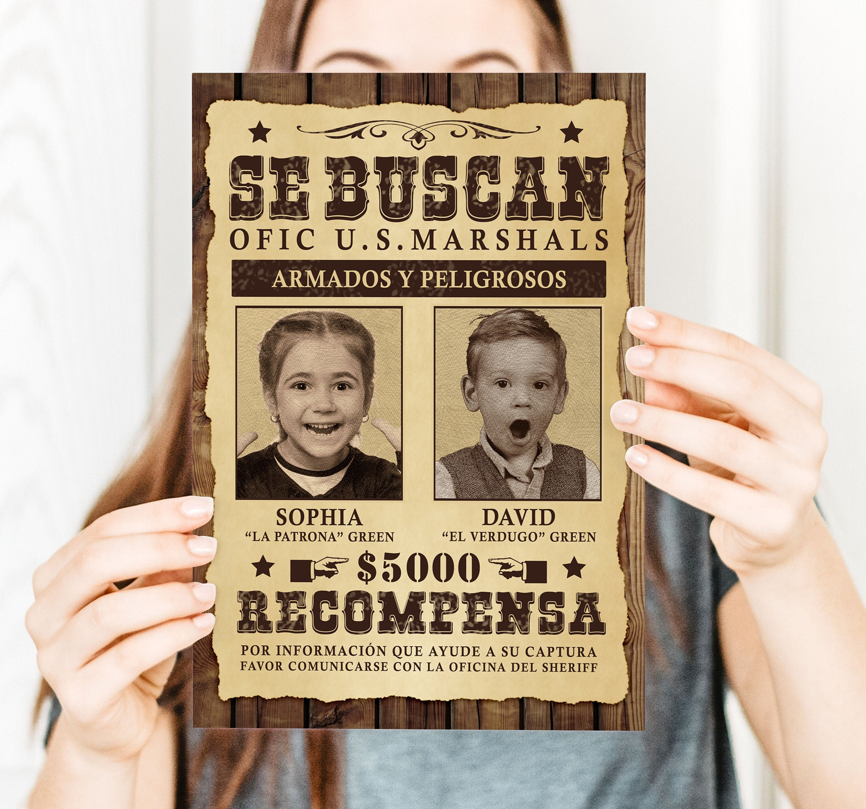 Wanted Poster Personalized, Spanish Version Se Busca Poster, Digital Print, Custom Wanted Poster for 1 or 2 people, Cowboy Party Decorations