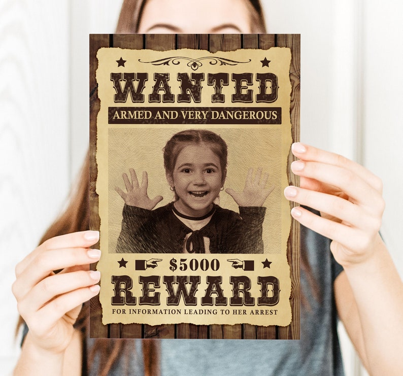 Wanted Poster Personalized, Digital Print, Custom Wanted Poster for 1 or 2 people, Cowboy Party Decorations image 3