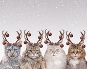 Multiple Pet Portrait, Custom 4 Pet Reindeer Portrait from Photo, Custom Dog Art, Custom Cat Art Christmas Gift for Pet Lovers Holiday Decor