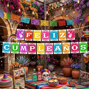 Feliz Cumpleaños Banner, Papel Picado Garland for Mexican Party Decor, Digital Download image 3