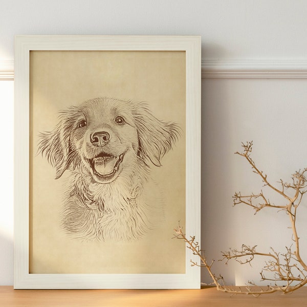 Sketching Art Drawing From Photo for Pets, Custom Pet Portrait, Outline Drawing, Minimalist Art, Gift for Family, Digital Dog Art Painting