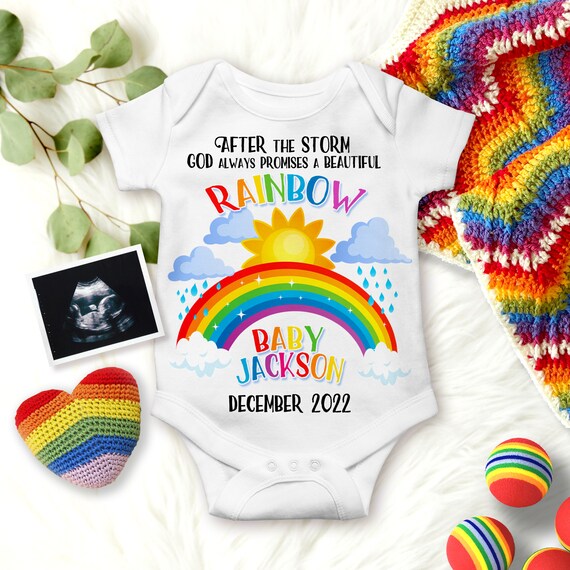 Rainbow Baby Pregnancy Announcement for Social Media, Baby Announcement Social Media, Personalized Onesie Digital Announcement Il_570xn
