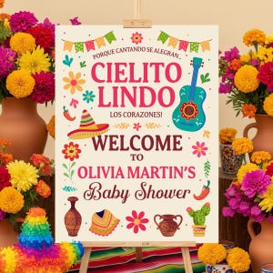 Cielito Lindo Baby Shower Welcome Sign, Mexican Party Poster Printable and Personalized, Perfect for Baby Boy or Girl Shower, Digital file