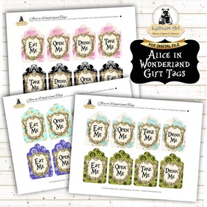 Alice In Wonderland Tags, Alice Tags, Alice Gift Tags, Wonderland Gift Tags, INSTANT DOWNLOAD, Alice Party, Tea Party, Drink Me, Eat Me Tags image 4