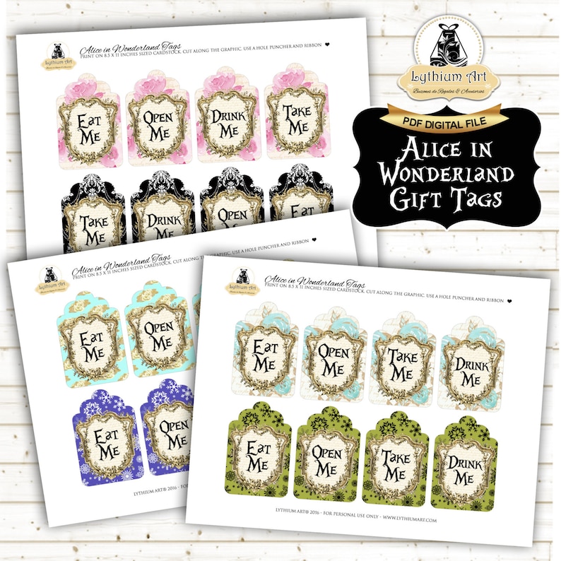 Alice In Wonderland Tags, Alice Tags, Alice Gift Tags, Wonderland Gift Tags, INSTANT DOWNLOAD, Alice Party, Tea Party, Drink Me, Eat Me Tags image 4