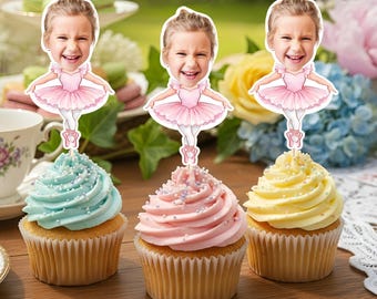 Ballerina Personalized Face Cupcake Toppers, Printable Pink Ballet Party Decorations