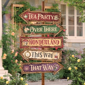 Alice in Wonderland Directional Arrows, Printable Storybook Style Party Signs, Retro Vintage Decor image 4