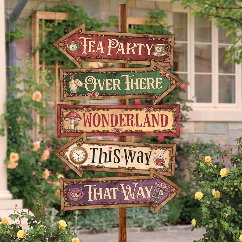Alice in Wonderland Directional Arrows, Printable Storybook Style Party Signs, Retro Vintage Decor image 4