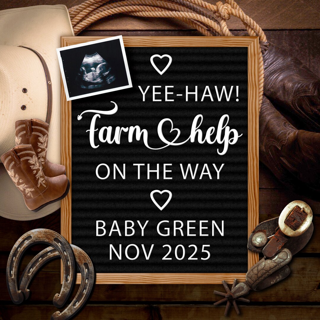 Digital Western Baby Announcement, Letter Board Pregnancy Announcement, Personalized Country