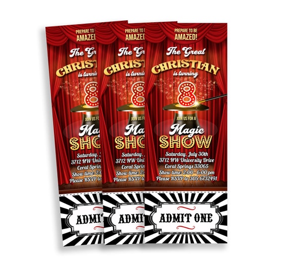 Magic Show Ticket Invitation, Printable File, Vintage Circus Birthday Party, Magic Party Printable Ticket, Magician Birthday Invitation Il_570xn