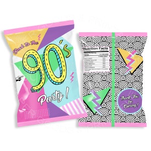 90s Party Chip Bag, Instant Download, Printable Chip Bag, 90s Party Decorations, Back to the 90s