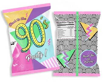 90s Party Chip Bag, Instant Download, Printable Chip Bag, 90s Party Decorations, Back to the 90s