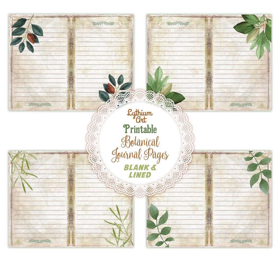 Botanical Blank Lined Journal Pages Instant Download - Etsy