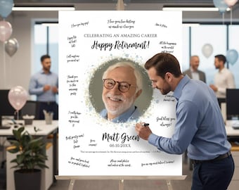 Alternativa para livro de visitas de aposentadoria, pôster com assinatura fotográfica para impressão, lembrança de aposentadoria, presente de despedida personalizado, placa de feliz aposentadoria