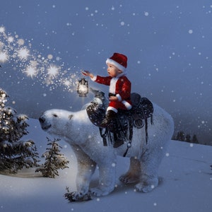 Weihnachtsportrait vom Foto, Digitales Weihnachtsnachtsfoto-Geschenk, Fotobearbeitungsservice, Eisbärkarte, Weihnachtspostkarte