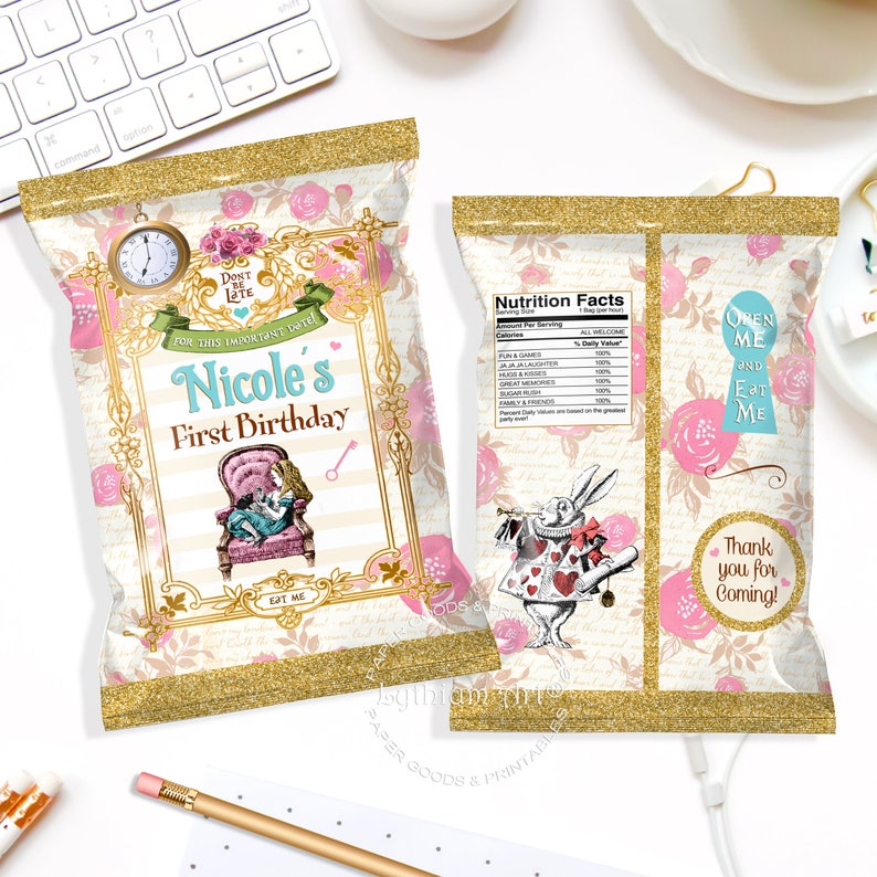 Alice in Wonderland Chip Bag Printable, Personalized Tea Party Treat ...