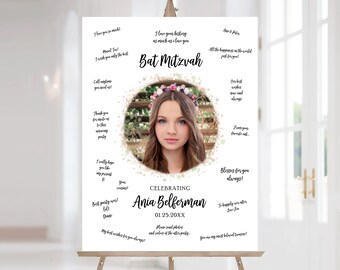 Personalized Bat Mitzvah Photo Guest Book Poster, Custom Watercolor Guest Book Poster Printable, Bat Mitzvah Sign, Bat Mitzvah Decor