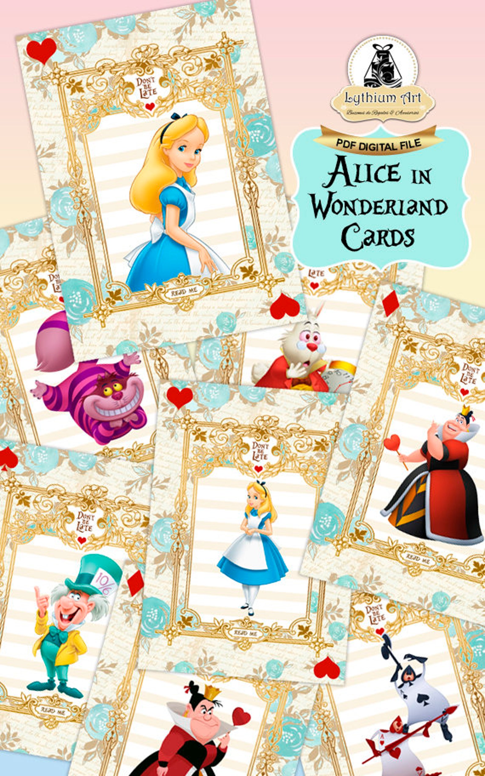 ALICE IN WONDERLAND Printable Cards Instant Download - Etsy España