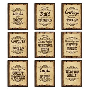 Pacchetto di cartelli per feste occidentali per baby shower, decorazioni per feste di cowboy cowgirl selvaggio West, set di cartelli per tavoli rustici da rodeo, cartelli per feste di campagna vintage