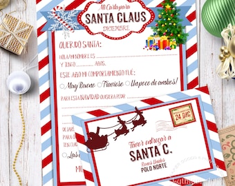 CARTA A SANTA CLAUS, Carta de Navidad Imprimible para Niños, Incluye Sobre Combinable, Carta Navideña para niños, Descarga Inmediata