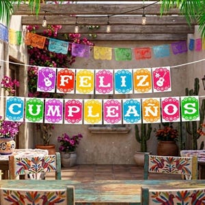 Feliz Cumpleaños Banner, Papel Picado Garland for Mexican Party Decor, Digital Download image 5