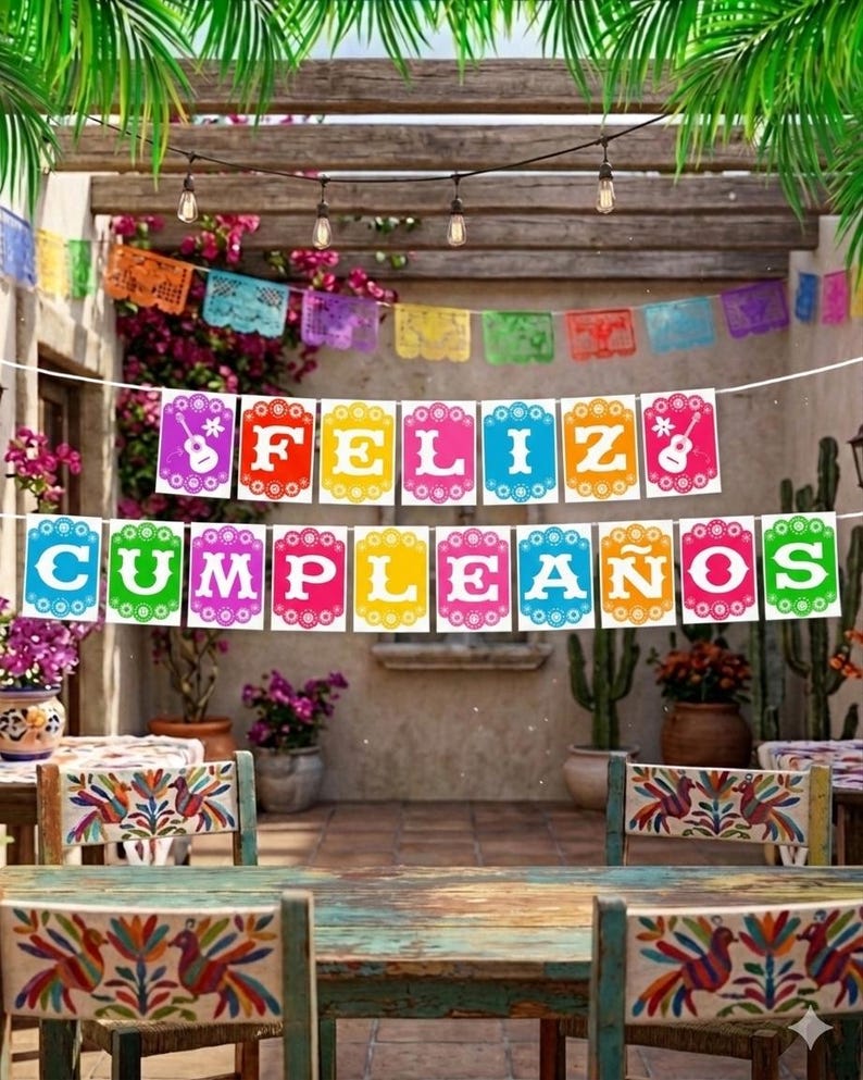 Feliz Cumpleaños Banner, Papel Picado Garland for Mexican Party Decor, Digital Download image 5
