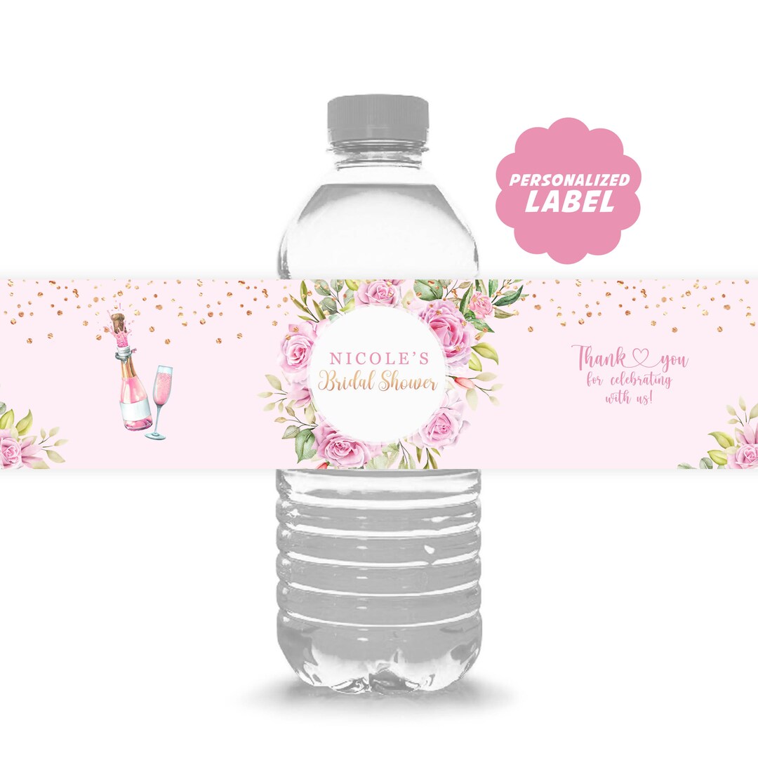 Water Bottle Labels Printable Personalized Bottle Labels Rose Bridal