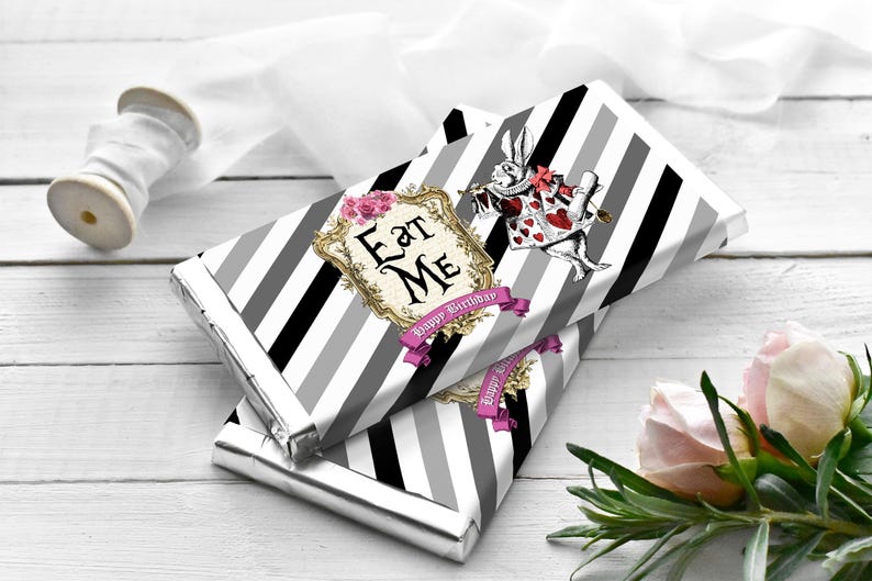 Alice in Wonderland Vintage Candy Bar Wrappers, Printable Eat Me Labels ...