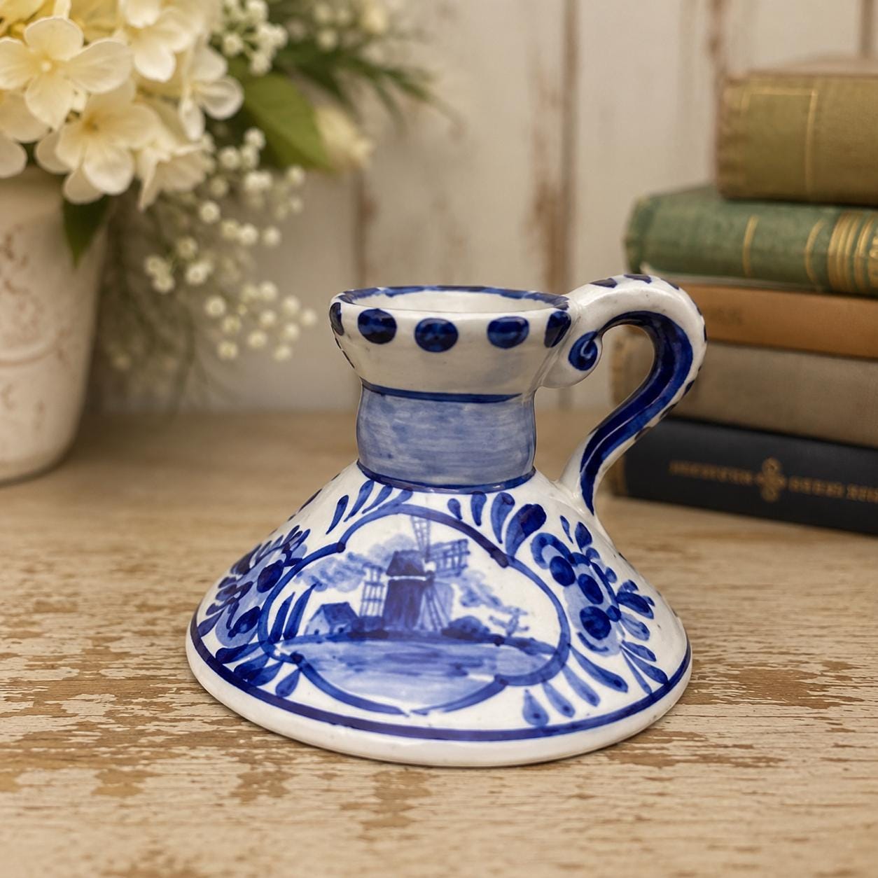 Vintage Pottery Chamberstick Delft - Etsy