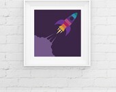 Space Rocket Nursery Art Print, Contemporary Children's Baby Giclee Art Print, Nursery Decor