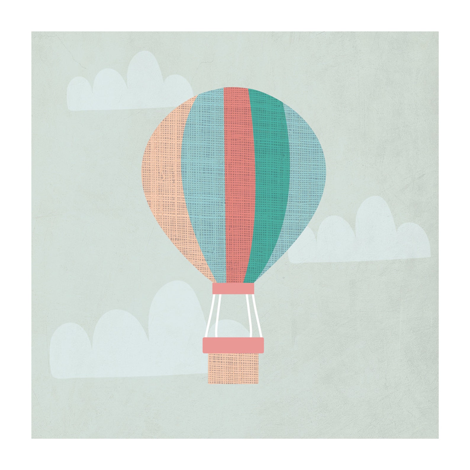 Hot Air Balloon Nursery Art Print Mondern Scandi Style Etsy