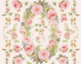 May include: A digital paper featuring a repeating pattern of pink roses and green leaves on a white background. The roses are arranged in a circular pattern and are surrounded by green leaves. The paper is perfect for scrapbooking, card making, and other craft projects.
