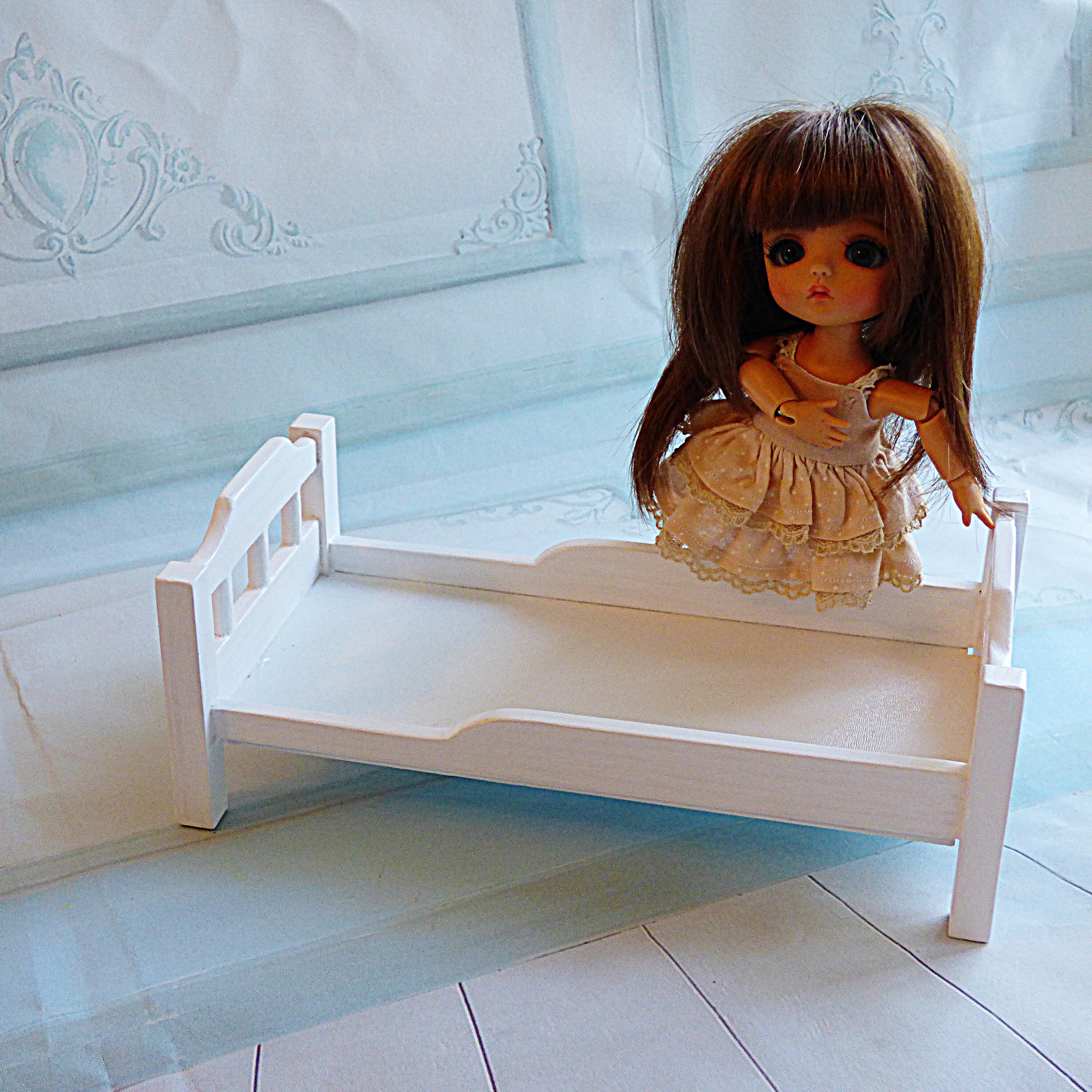 Wood white 6 inch. doll Bed for 1/8 BJD dolls Lati Yellow Etsy