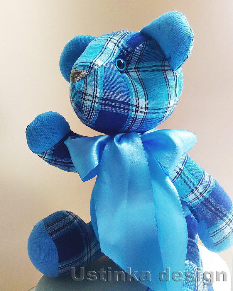 Blue soft bear Blue bear Artist teddy bear Checkered fabric Etsy