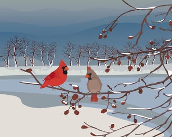 Cardinals in Alders - 11x14" Print - Unframed