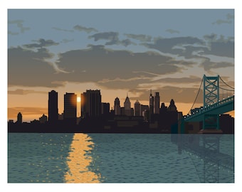 Ben Franklin Bridge Philly Skyline - 11x14" Print - Unframed