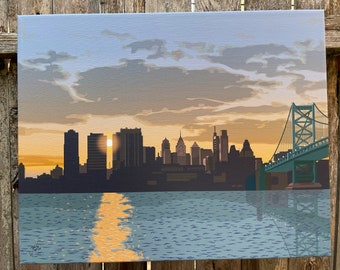 Ben Franklin Bridge and Philadelphia Skyline: Gallery Wrapped Canvas