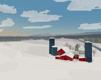 Winter Barn - Stowe, Vermont -  11x14 Print